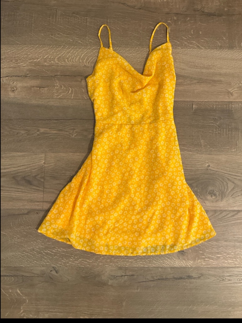 H&M yellow, white hibiscus sleeveless minidress, S